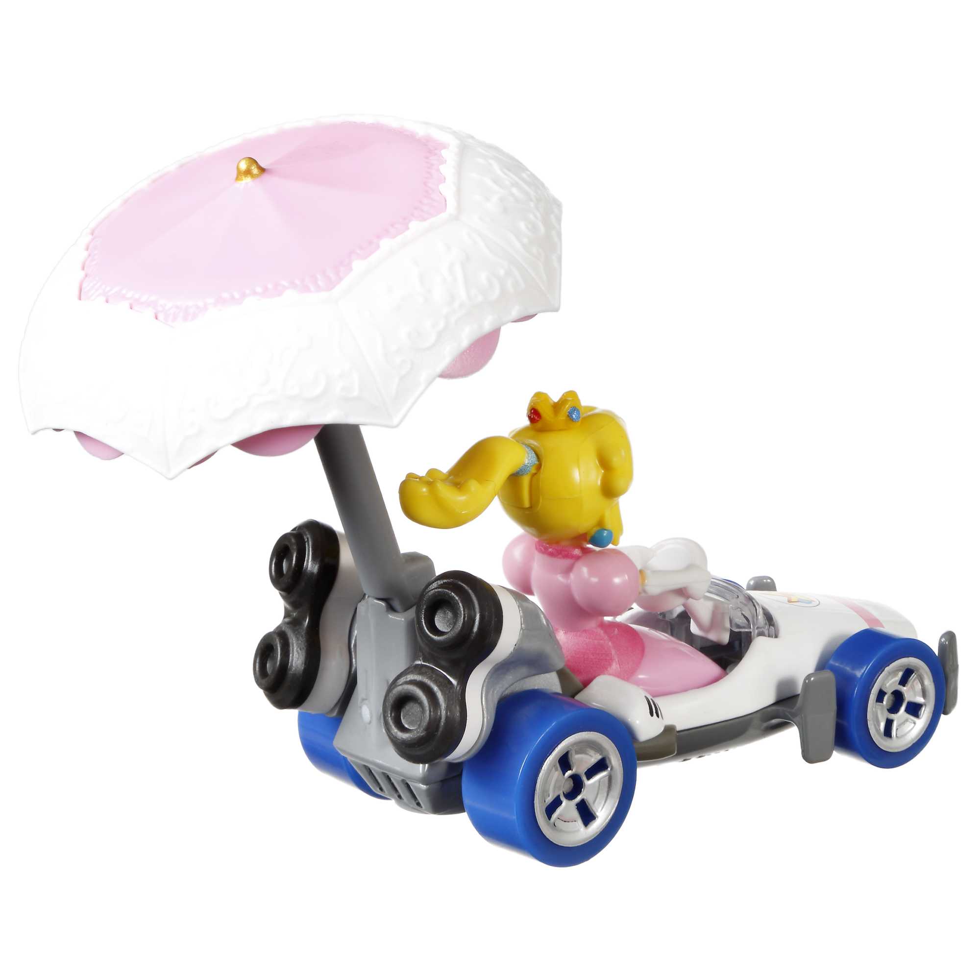 Hot Wheels Mario Kart Vehículo de Juguete Princesa Peach B-Dasher con Peach Parasol