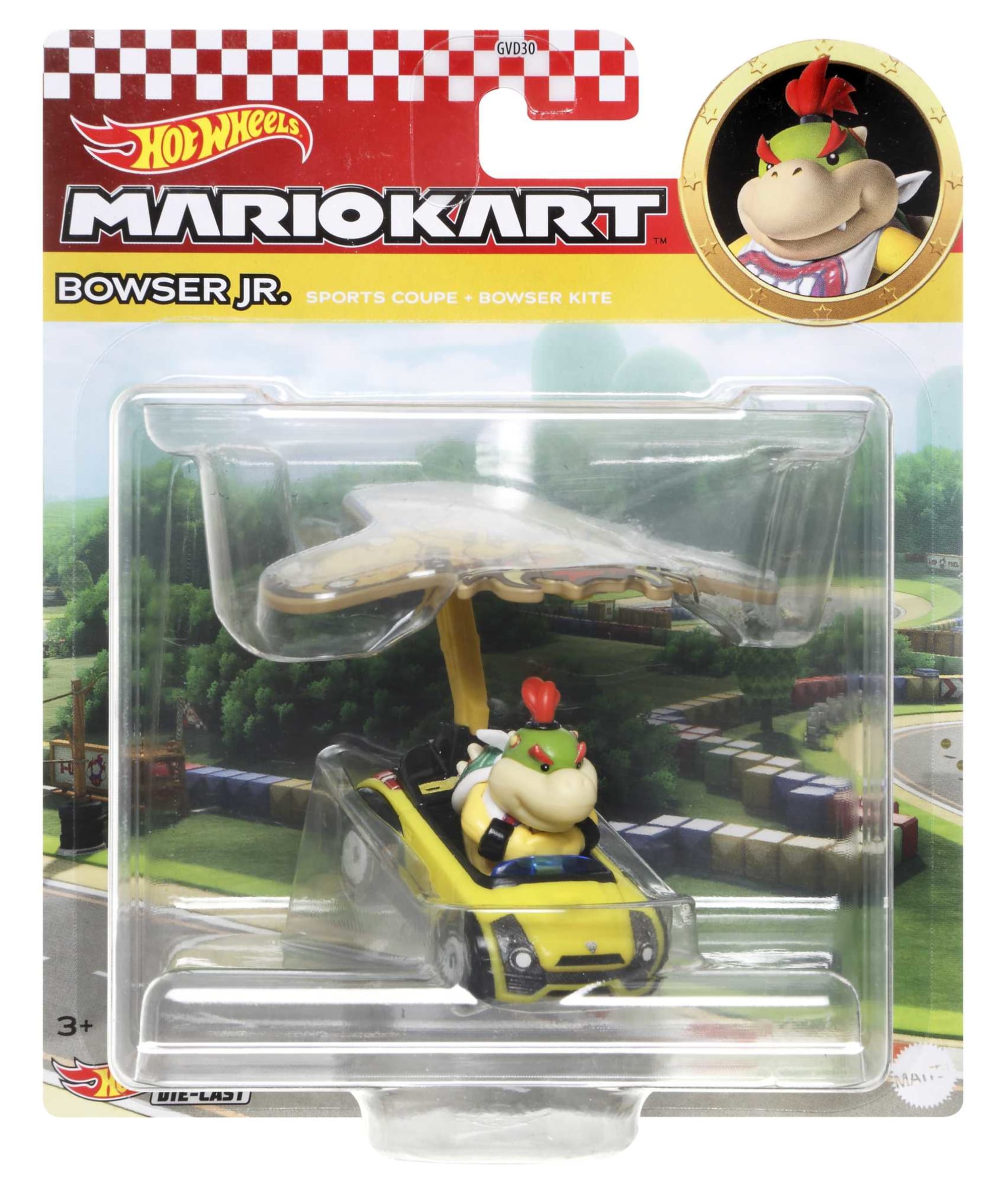 Hot Wheels Mario Kart Vehículo de Juguete Bowser Jr Sports Coupe con Bowser Kite