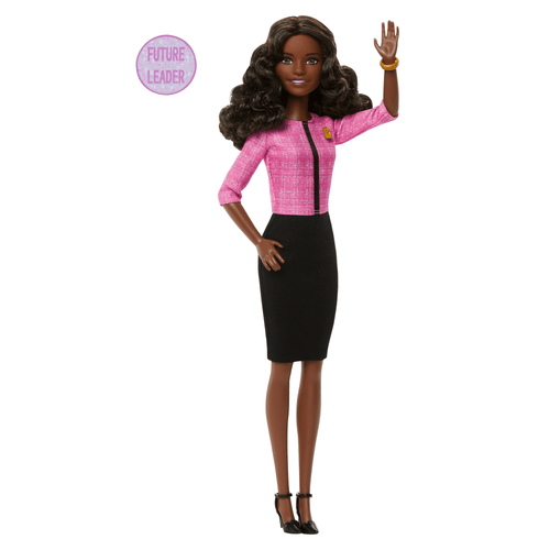Barbie Future Leader Doll With Dark Brown Hair, 2 Golden Bracelets & Pin, Includes Sticker