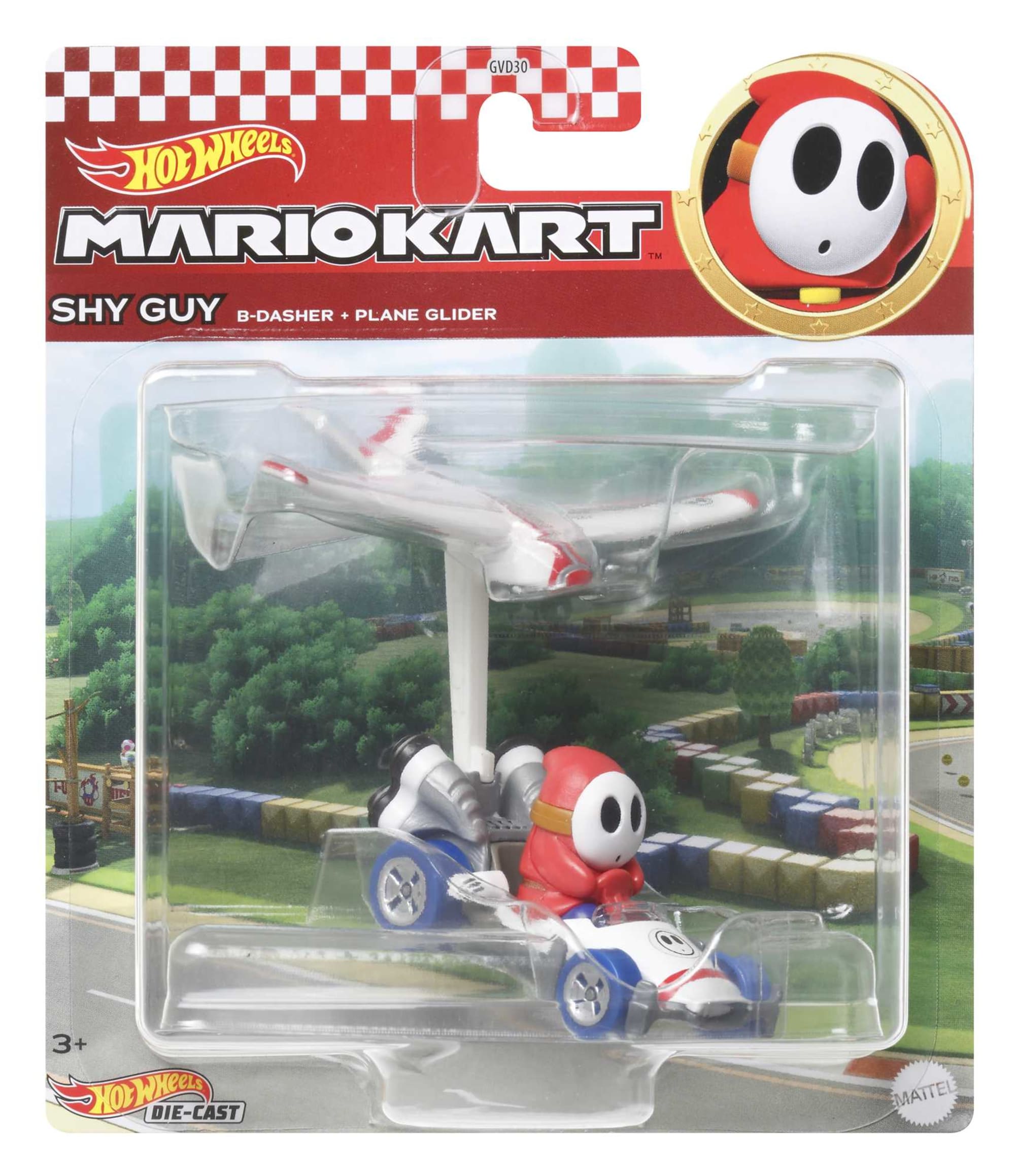 Hot Wheels Mario Kart Veículo de Brinquedo Shy Guy B Dasher com Plane Glider