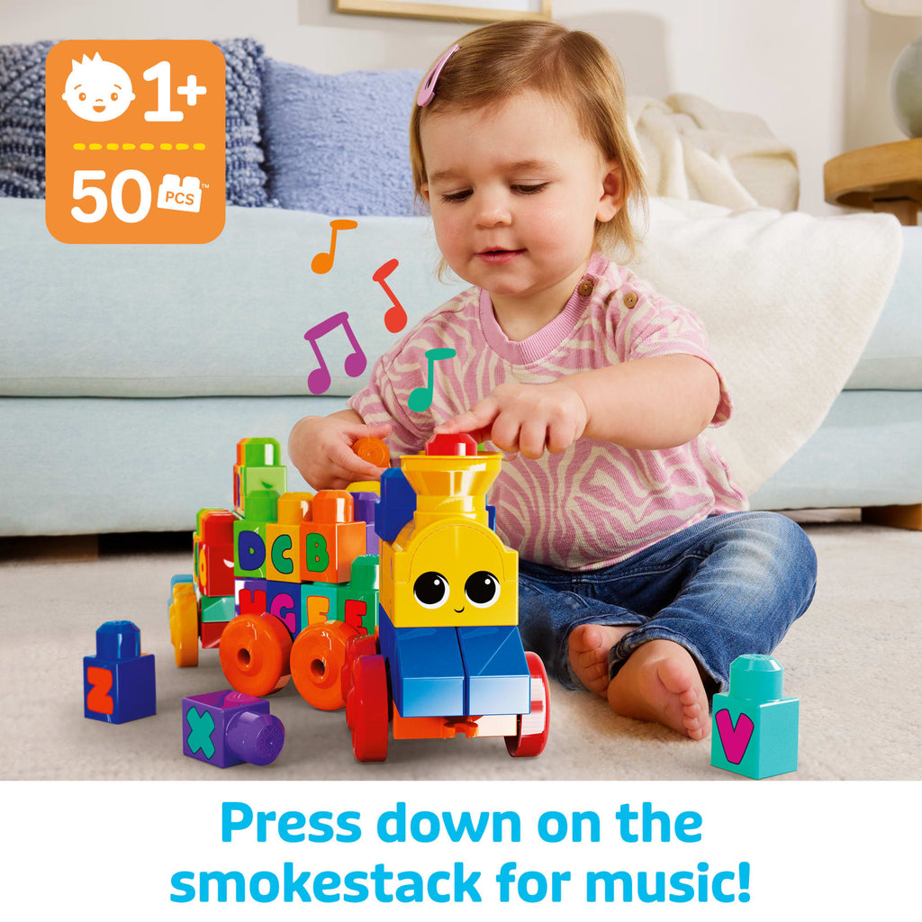 First Builders ABC Musical Train Toy Building Blocks With Music (50 Pieces) For Toddler