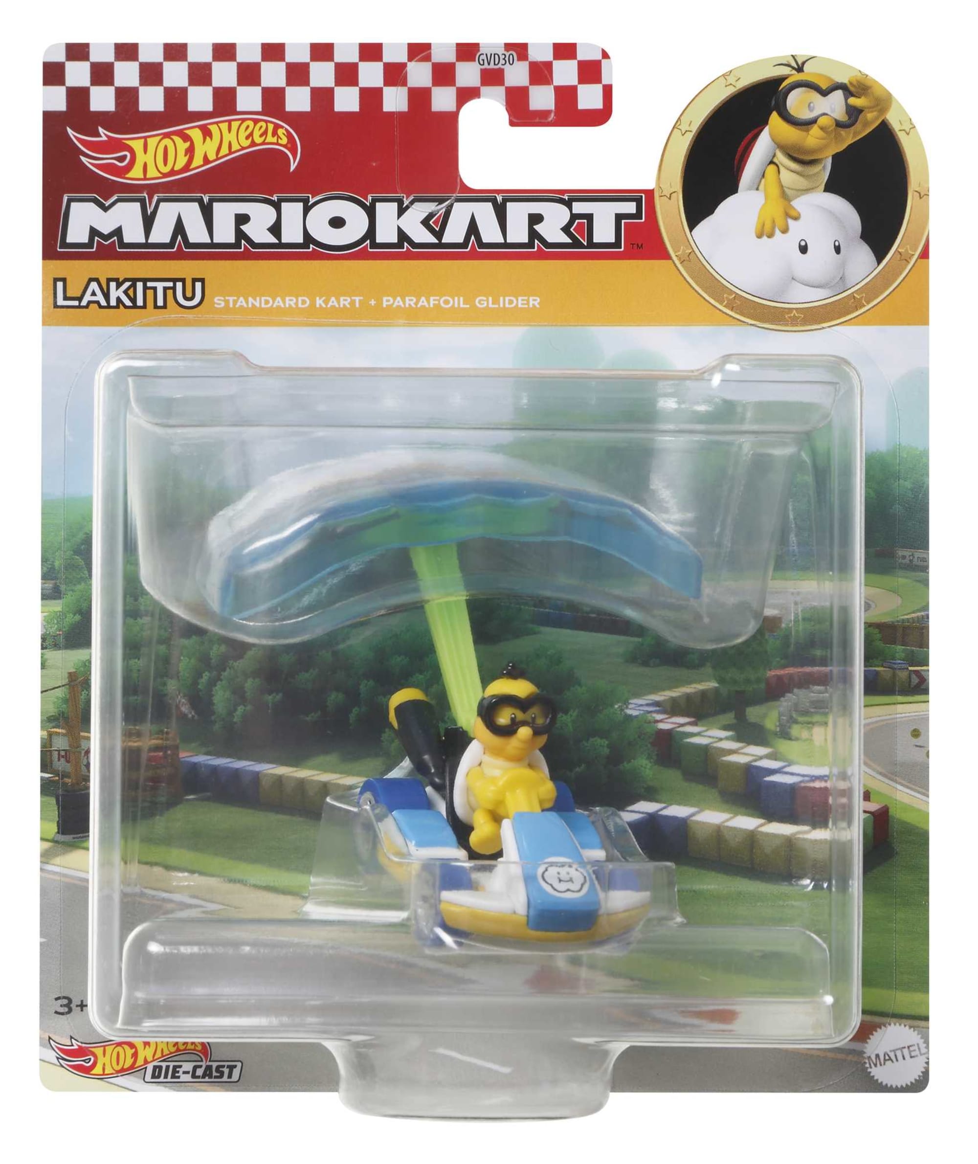 Hot Wheels Mario Kart Vehículo de Juguete Lakitu Estándar Kart con Cloud Glider