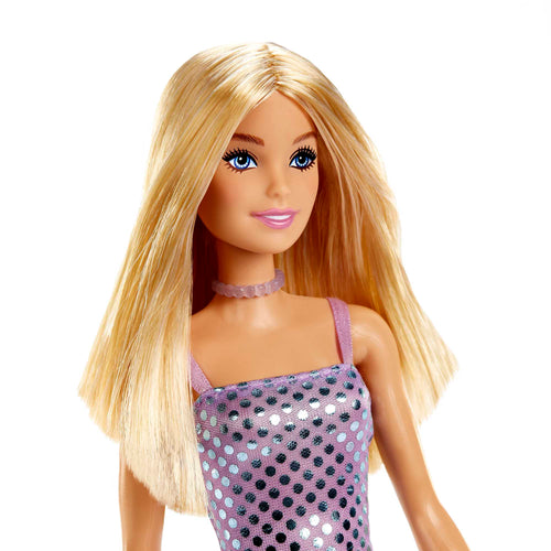 Barbie Poupée Blonde Avec Robe Lavande Métallique