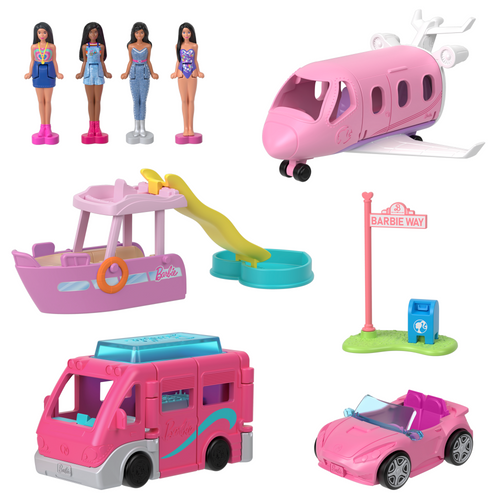Barbie Mini Barbieland 4-Pack Doll & Vehicle Set, 4 1.5-Inch Dolls &  4 Iconic Toy Vehicles